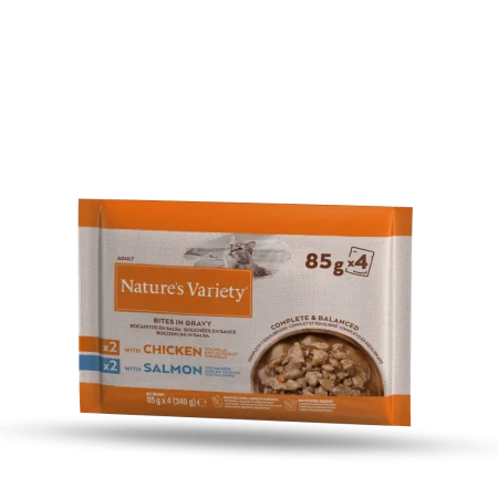 BOCADITOS EN SALSA MULTIPACK POLLO Y SALMÓN 340g